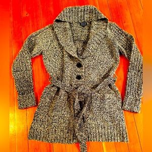 Dalia Cardigan Sweater Marbled Black & White Belted Button Size S